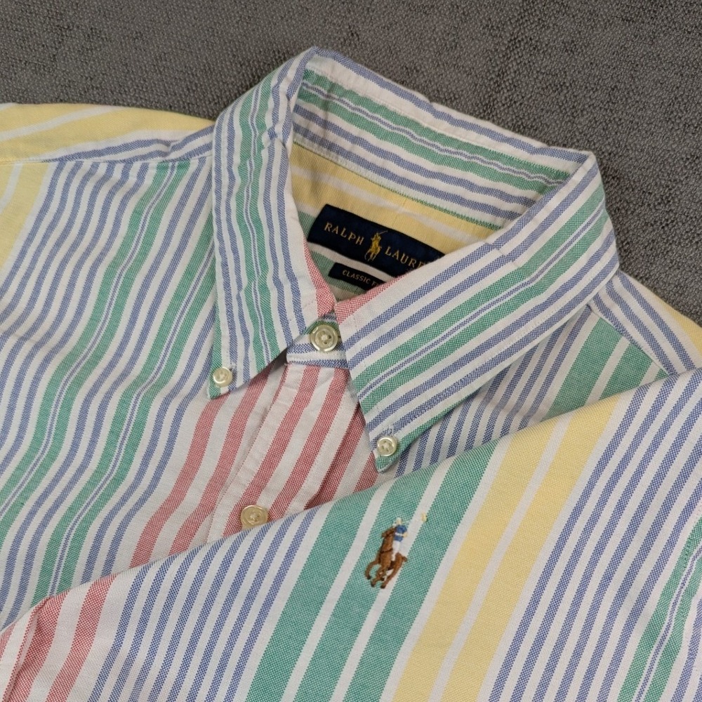 Polo Ralph Lauren Oxford Shirt Mens XL Colorful Striped Classic Button Down Pony